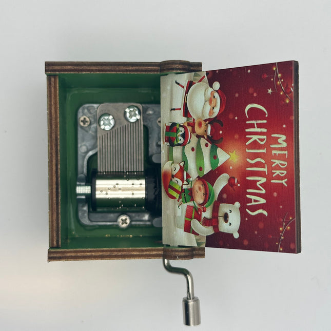 Carillon Natalizio in Legno Verde – Scatola Musicale con Manovella Tema Merry Christmas