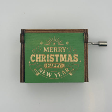 Carillon Natalizio in Legno Verde – Scatola Musicale con Manovella Tema Merry Christmas