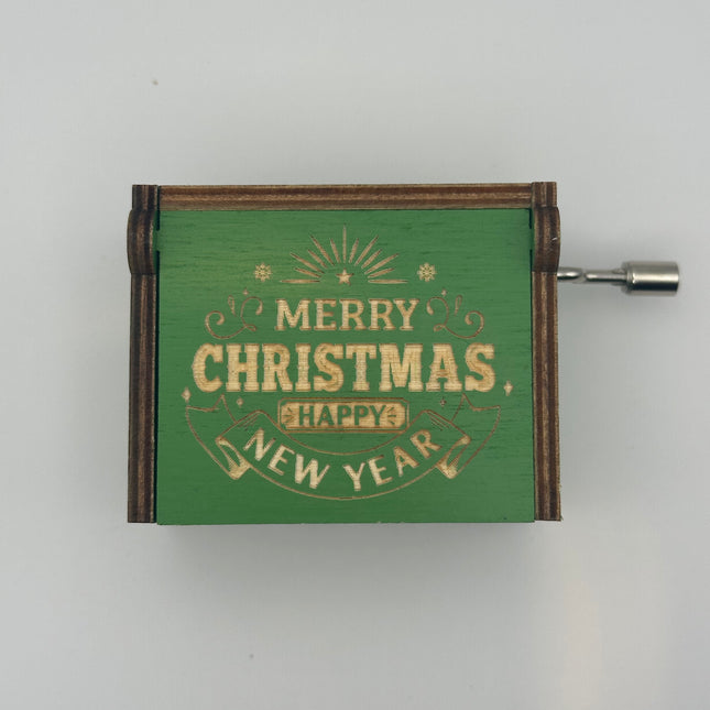 Carillon Natalizio in Legno Verde – Scatola Musicale con Manovella Tema Merry Christmas