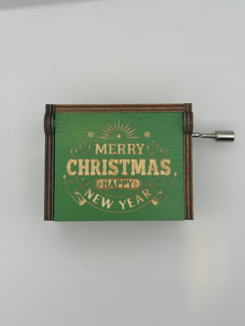 Carillon Natalizio in Legno Verde – Scatola Musicale con Manovella Tema Merry Christmas