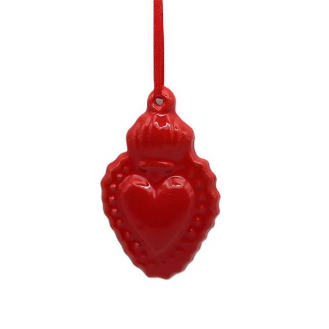 Cuore Sacro in Ceramica Rossa, Ex-Voto 9 cm con Nastrino e Scatola Regalo, Decorazione Murale Artigianale, Regalo Amore e Protezione.