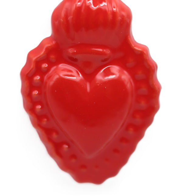 Red Ceramic Sacred Heart, 9 cm Ex-Voto with Ribbon and Gift Box, Handmade Wall Decoration, Love and Protection Gift.