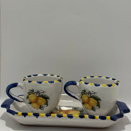 Set Vassoio + 2 Tazzine in Ceramica Artigianale Napoletana - Decoro Limoni