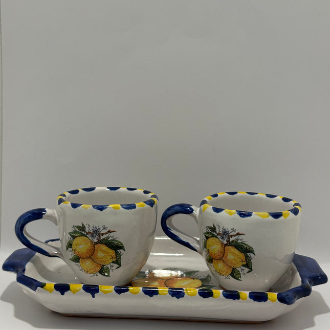 Tray Set + 2 Handcrafted Neapolitan Ceramic Cups - Lemon Decoration