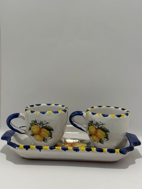 Set Vassoio + 2 Tazzine in Ceramica Artigianale Napoletana - Decoro Limoni