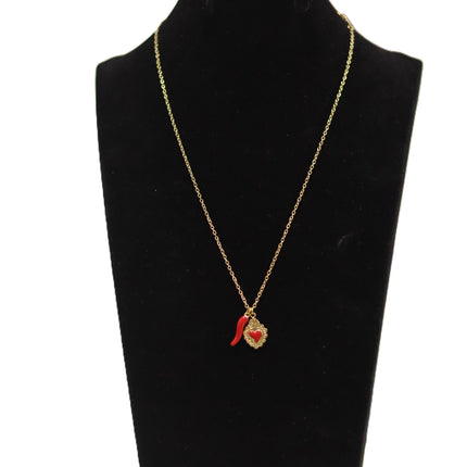 Collana Iconica in Acciaio Inossidabile Oro e Argento – Girocollo Simbolico con Cuore Sacro o Ciondoli Portafortuna (Cuore e Cornetto Rosso), Gioiello Waterproof e Anallergico.