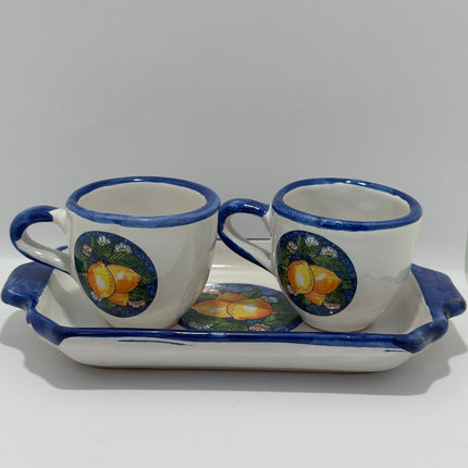 Set Vassoio + 2 Tazzine in Ceramica Artigianale Napoletana - Decoro Limoni