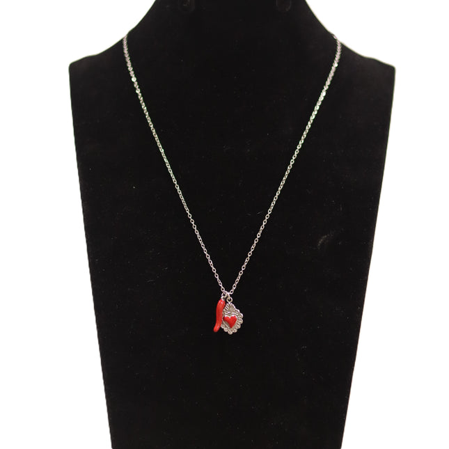 Collana Iconica in Acciaio Inossidabile Oro e Argento – Girocollo Simbolico con Cuore Sacro o Ciondoli Portafortuna (Cuore e Cornetto Rosso), Gioiello Waterproof e Anallergico.