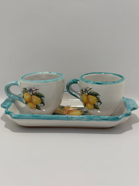 Set Vassoio + 2 Tazzine in Ceramica Artigianale Napoletana - Decoro Limoni
