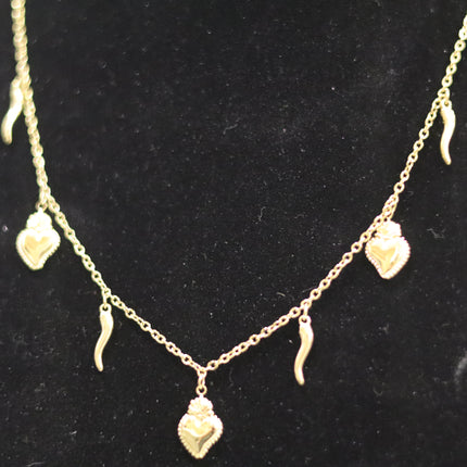 Collana Iconica in Acciaio Inossidabile Oro e Argento – Girocollo Simbolico con Cuore Sacro o Ciondoli Portafortuna (Cuore e Cornetto Rosso), Gioiello Waterproof e Anallergico.