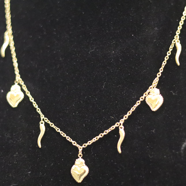 Collana Iconica in Acciaio Inossidabile Oro e Argento – Girocollo Simbolico con Cuore Sacro o Ciondoli Portafortuna (Cuore e Cornetto Rosso), Gioiello Waterproof e Anallergico.