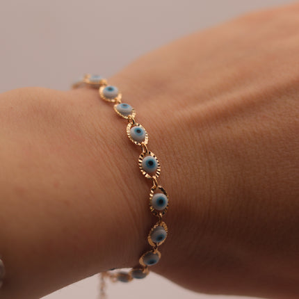 Bracciale Occhio di Allah Portafortuna - Amuleto Nazar contro il Malocchio - Catena in Acciaio Inox Oro o Argento - Regalo Scaramantico Donna e Ragazza