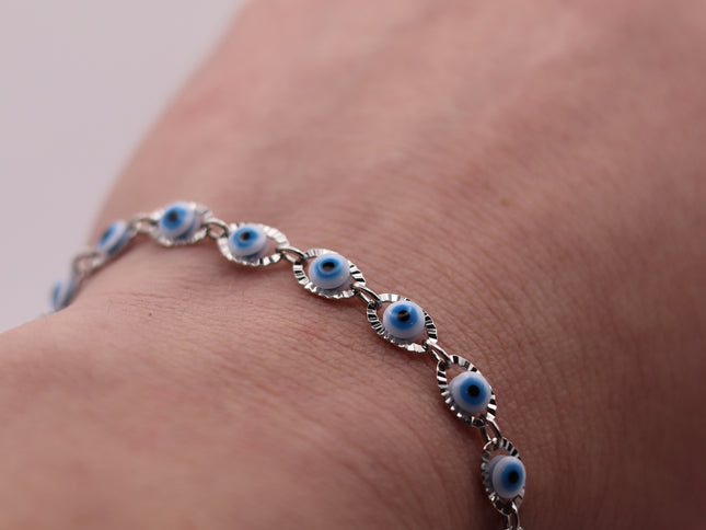 Bracciale Occhio di Allah Portafortuna - Amuleto Nazar contro il Malocchio - Catena in Acciaio Inox Oro o Argento - Regalo Scaramantico Donna e Ragazza