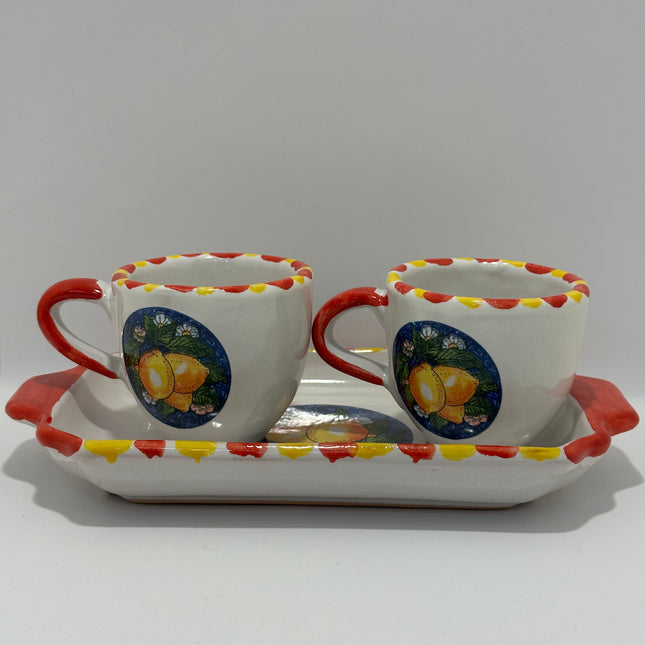 Tray Set + 2 Handcrafted Neapolitan Ceramic Cups - Lemon Decoration