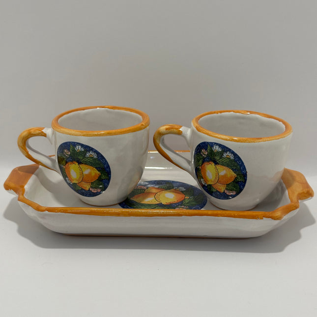 Tray Set + 2 Handcrafted Neapolitan Ceramic Cups - Lemon Decoration