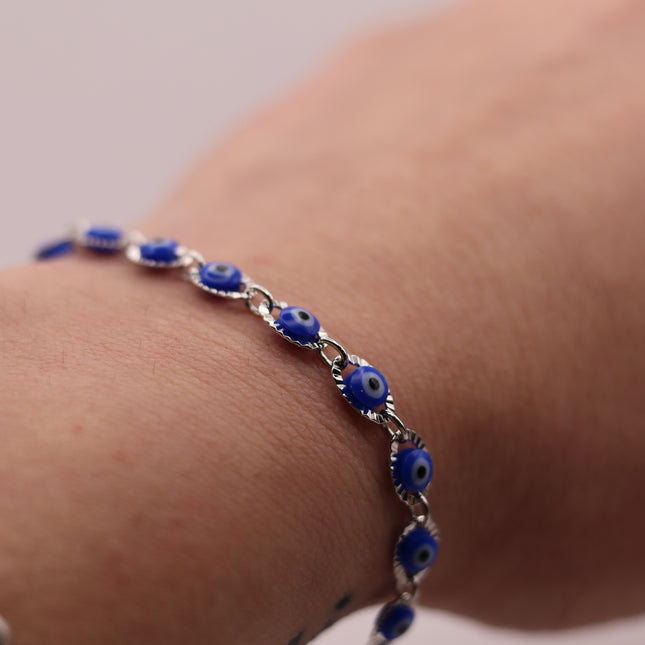 Bracciale Occhio di Allah Portafortuna - Amuleto Nazar contro il Malocchio - Catena in Acciaio Inox Oro o Argento - Regalo Scaramantico Donna e Ragazza