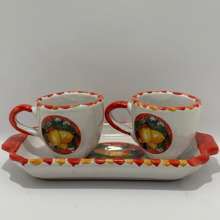 Set Vassoio + 2 Tazzine in Ceramica Artigianale Napoletana - Decoro Limoni
