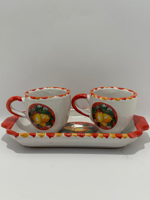Set Vassoio + 2 Tazzine in Ceramica Artigianale Napoletana - Decoro Limoni