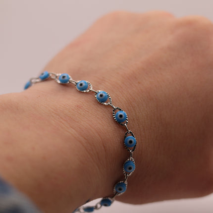 Bracciale Occhio di Allah Portafortuna - Amuleto Nazar contro il Malocchio - Catena in Acciaio Inox Oro o Argento - Regalo Scaramantico Donna e Ragazza