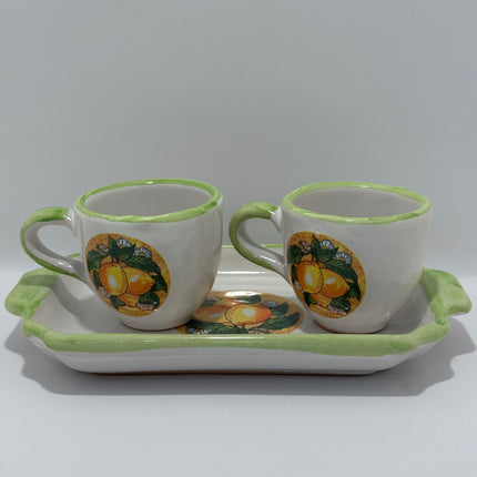 Set Vassoio + 2 Tazzine in Ceramica Artigianale Napoletana - Decoro Limoni