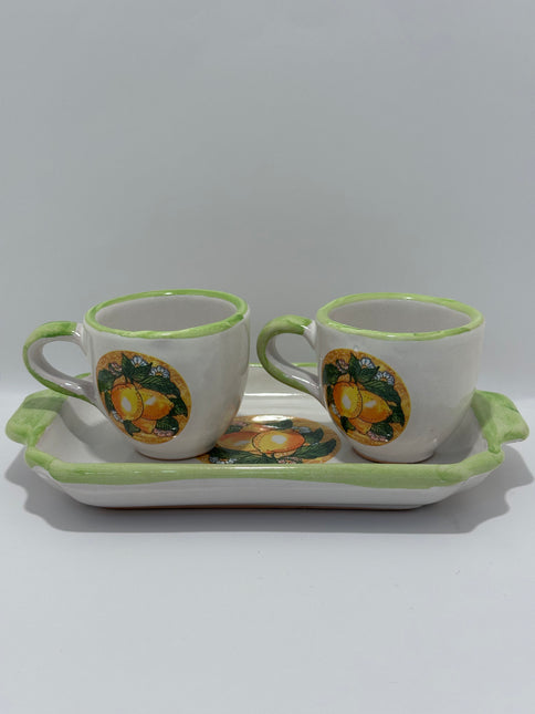 Set Vassoio + 2 Tazzine in Ceramica Artigianale Napoletana - Decoro Limoni