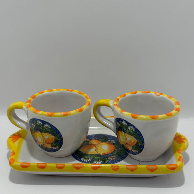 Tray Set + 2 Handcrafted Neapolitan Ceramic Cups - Lemon Decoration