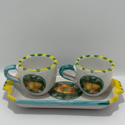 Set Vassoio + 2 Tazzine in Ceramica Artigianale Napoletana - Decoro Limoni