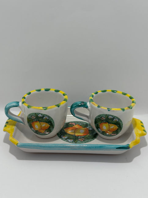 Set Vassoio + 2 Tazzine in Ceramica Artigianale Napoletana - Decoro Limoni
