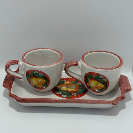 Set Vassoio + 2 Tazzine in Ceramica Artigianale Napoletana - Decoro Limoni