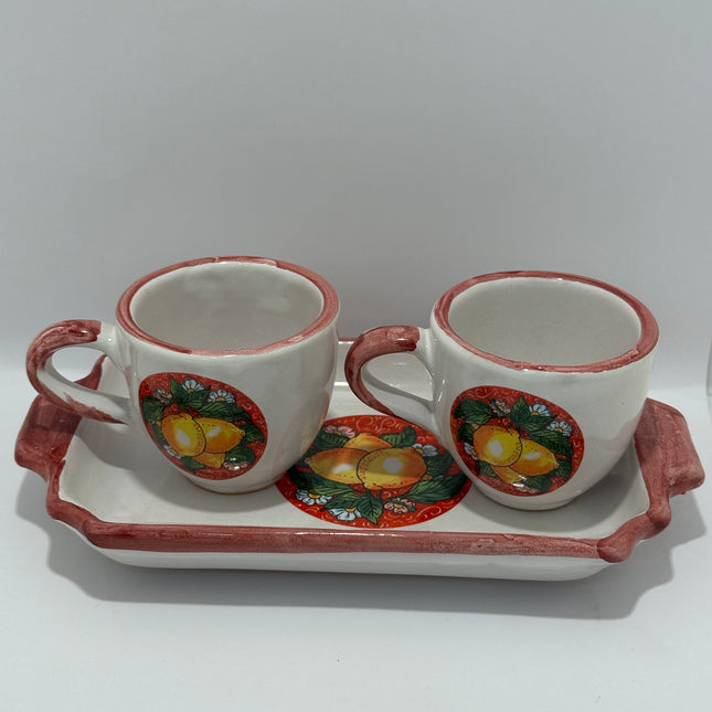 Tray Set + 2 Handcrafted Neapolitan Ceramic Cups - Lemon Decoration
