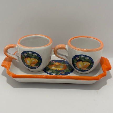 Set Vassoio + 2 Tazzine in Ceramica Artigianale Napoletana - Decoro Limoni