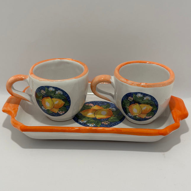 Tray Set + 2 Handcrafted Neapolitan Ceramic Cups - Lemon Decoration
