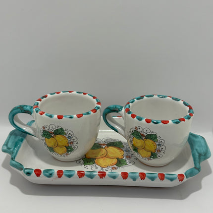 Set Vassoio + 2 Tazzine in Ceramica Artigianale Napoletana - Decoro Limoni