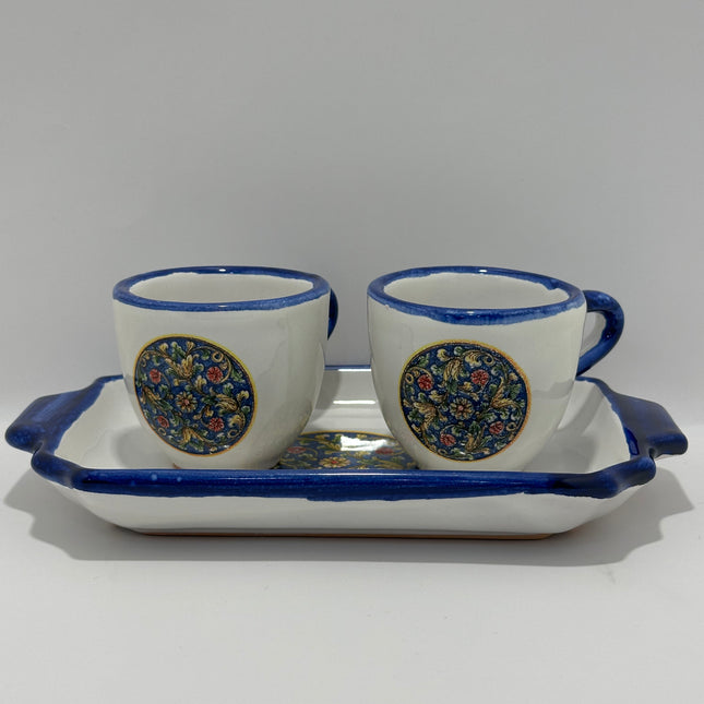 Tray Set + 2 Hand-Painted Neapolitan Ceramic Cups - Majolica Decor