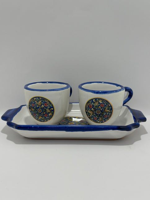 Set Vassoio + 2 Tazzine in Ceramica Artigianale Napoletana - Decoro Maioliche