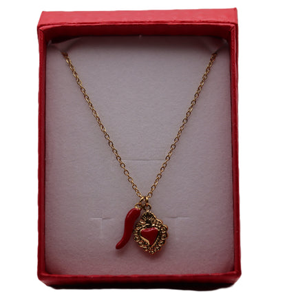 Collana Iconica in Acciaio Inossidabile Oro e Argento – Girocollo Simbolico con Cuore Sacro o Ciondoli Portafortuna (Cuore e Cornetto Rosso), Gioiello Waterproof e Anallergico.