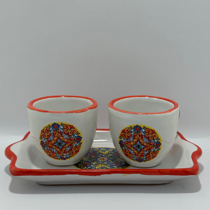 Set Vassoio + 2 Tazzine in Ceramica Artigianale Napoletana - Decoro Maioliche