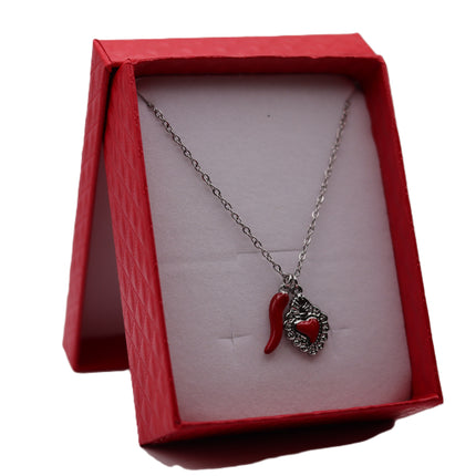 Collana Iconica in Acciaio Inossidabile Oro e Argento – Girocollo Simbolico con Cuore Sacro o Ciondoli Portafortuna (Cuore e Cornetto Rosso), Gioiello Waterproof e Anallergico.