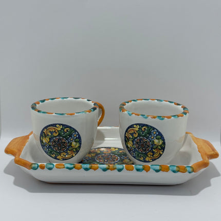 Set Vassoio + 2 Tazzine in Ceramica Artigianale Napoletana - Decoro Maioliche