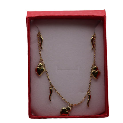 Collana Iconica in Acciaio Inossidabile Oro e Argento – Girocollo Simbolico con Cuore Sacro o Ciondoli Portafortuna (Cuore e Cornetto Rosso), Gioiello Waterproof e Anallergico.
