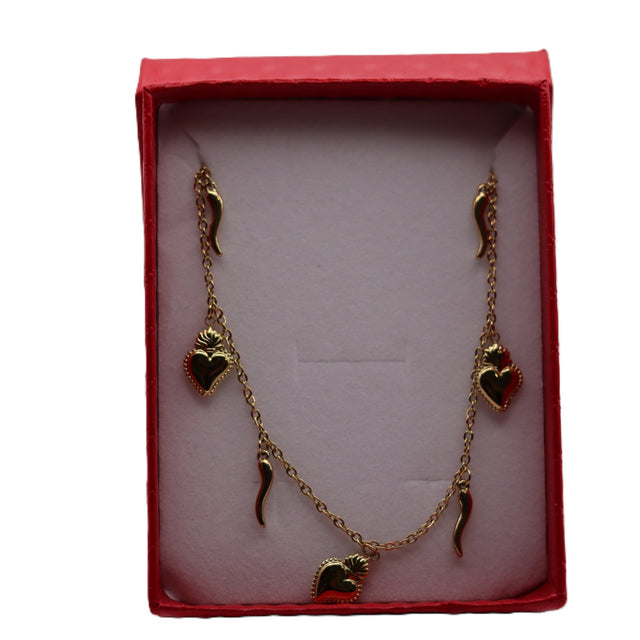 Collana Iconica in Acciaio Inossidabile Oro e Argento – Girocollo Simbolico con Cuore Sacro o Ciondoli Portafortuna (Cuore e Cornetto Rosso), Gioiello Waterproof e Anallergico.