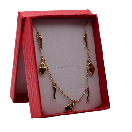 Collana Iconica in Acciaio Inossidabile Oro e Argento – Girocollo Simbolico con Cuore Sacro o Ciondoli Portafortuna (Cuore e Cornetto Rosso), Gioiello Waterproof e Anallergico.