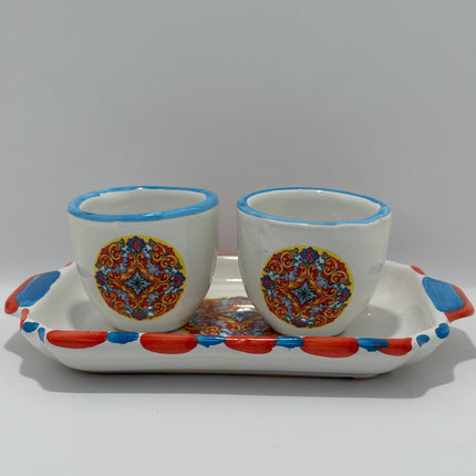 Set Vassoio + 2 Tazzine in Ceramica Artigianale Napoletana - Decoro Maioliche