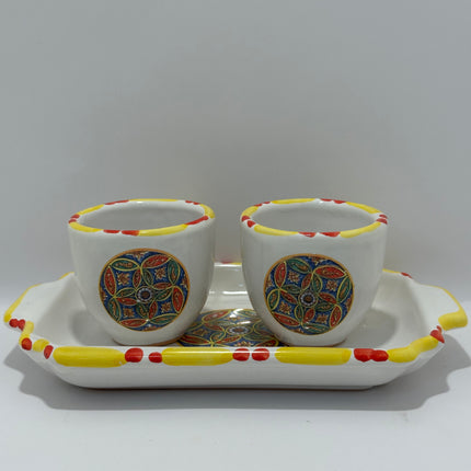 Set Vassoio + 2 Tazzine in Ceramica Artigianale Napoletana - Decoro Maioliche