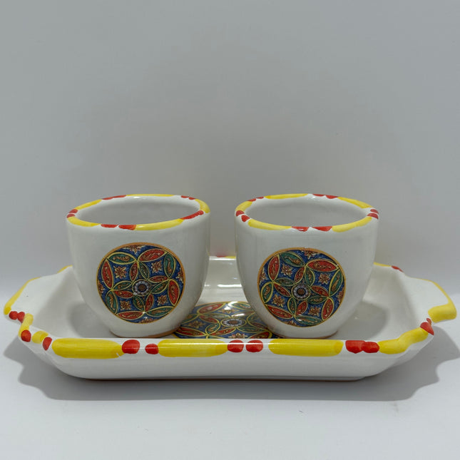 Tray Set + 2 Hand-Painted Neapolitan Ceramic Cups - Majolica Decor