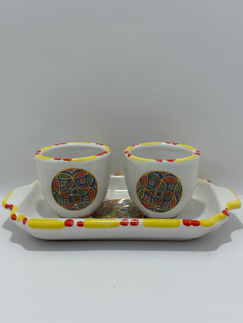 Set Vassoio + 2 Tazzine in Ceramica Artigianale Napoletana - Decoro Maioliche
