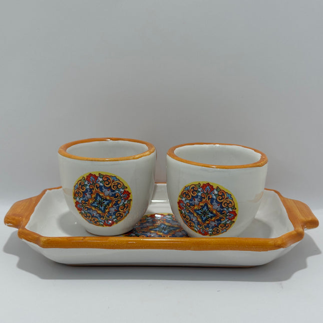 Tray Set + 2 Hand-Painted Neapolitan Ceramic Cups - Majolica Decor