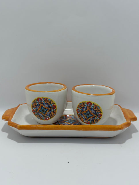 Set Vassoio + 2 Tazzine in Ceramica Artigianale Napoletana - Decoro Maioliche