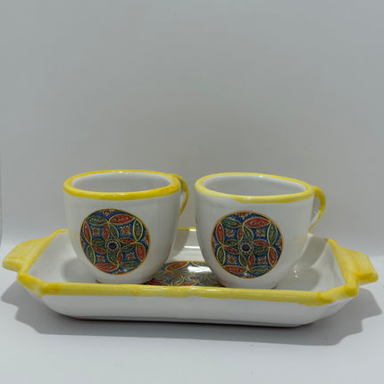 Set Vassoio + 2 Tazzine in Ceramica Artigianale Napoletana - Decoro Maioliche