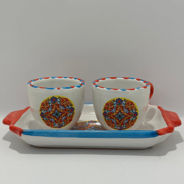 Tray Set + 2 Hand-Painted Neapolitan Ceramic Cups - Majolica Decor